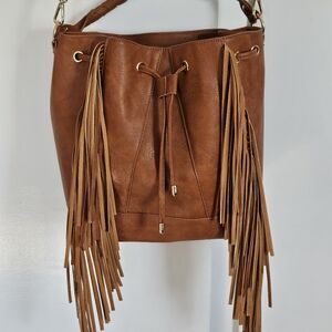 Cato Brown Leather Shoulder Bag with Fringe